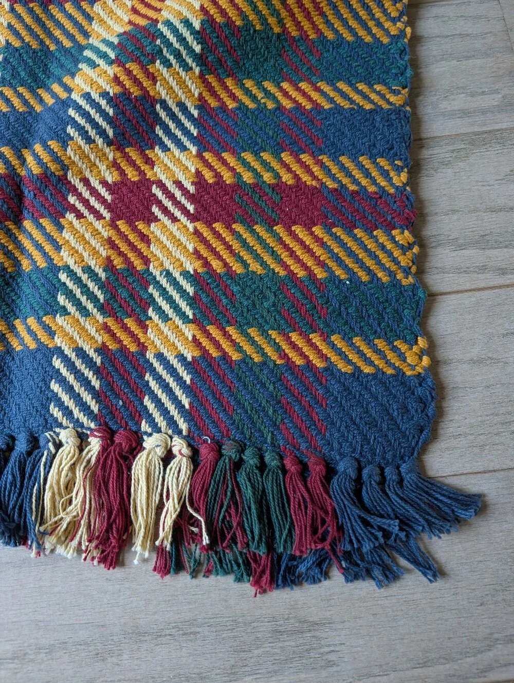 vintage 1990's HANDWOVEN COTTON RUG 90's plaid